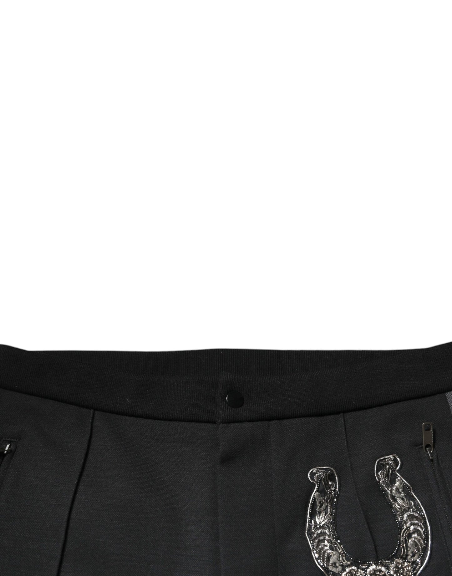 Black Horseshoe Embellished Wool Slim Fit Pants-Dolce & Gabbana-LabelTerrace.com