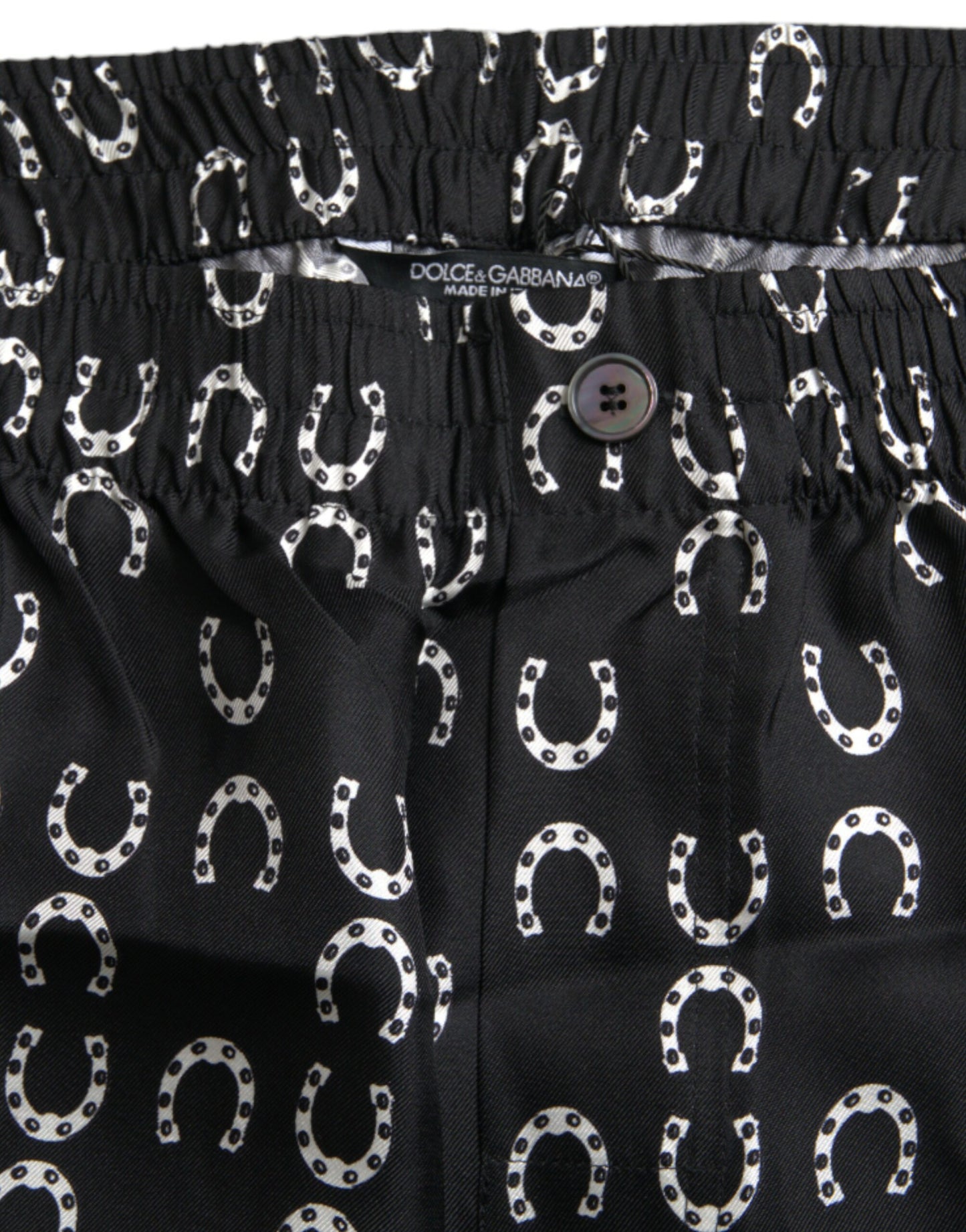 Black Horseshoe Print Silk Pants-Dolce & Gabbana-LabelTerrace.com