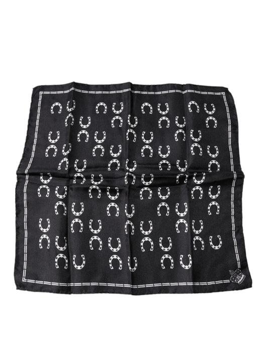 Black Horseshoe Silk Square Handkerchief Scarf-Dolce & Gabbana-LabelTerrace.com
