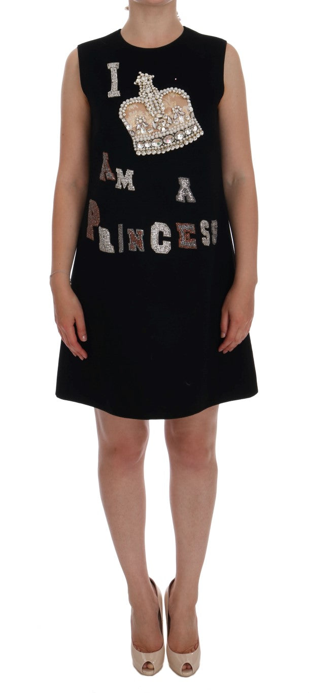 Black I AM A PRINCESS Crystal Shift Dress-Dolce & Gabbana-LabelTerrace.com
