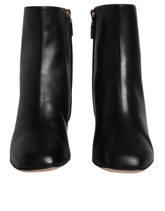Black Jackie Leather Mid Calf Boots Shoes-Dolce & Gabbana-LabelTerrace.com
