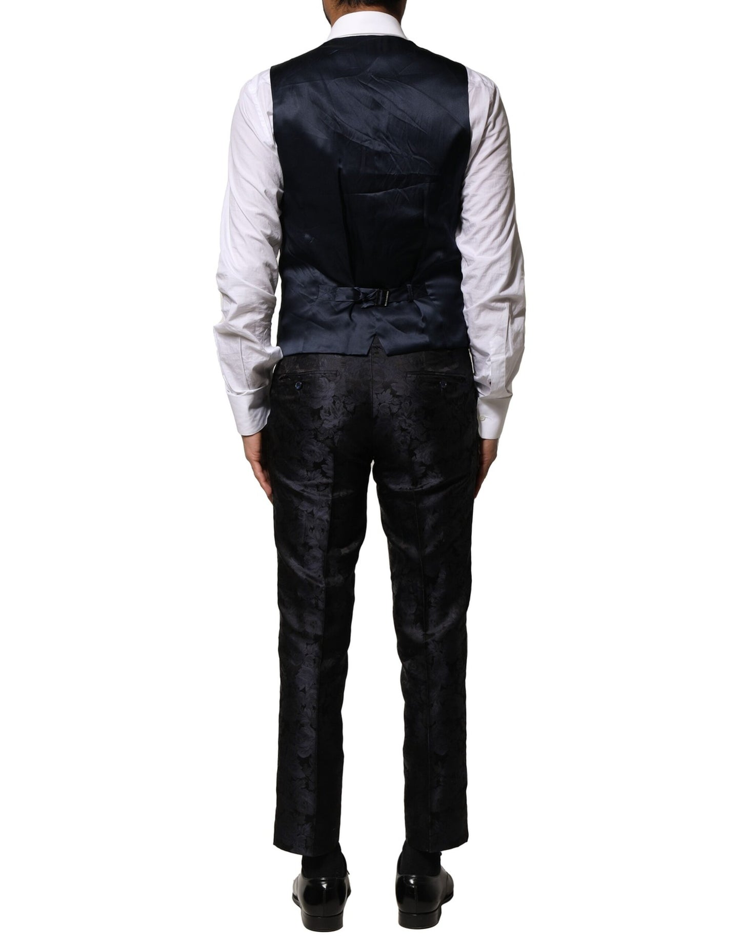 Black Jacquard 3 Piece Single Breasted Suit-Dolce & Gabbana-LabelTerrace.com