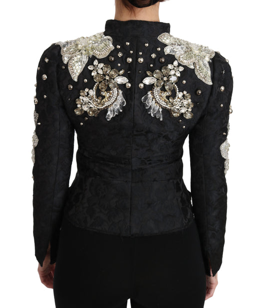Black Jacquard Crystal Floral Jacket-Dolce & Gabbana-LabelTerrace.com