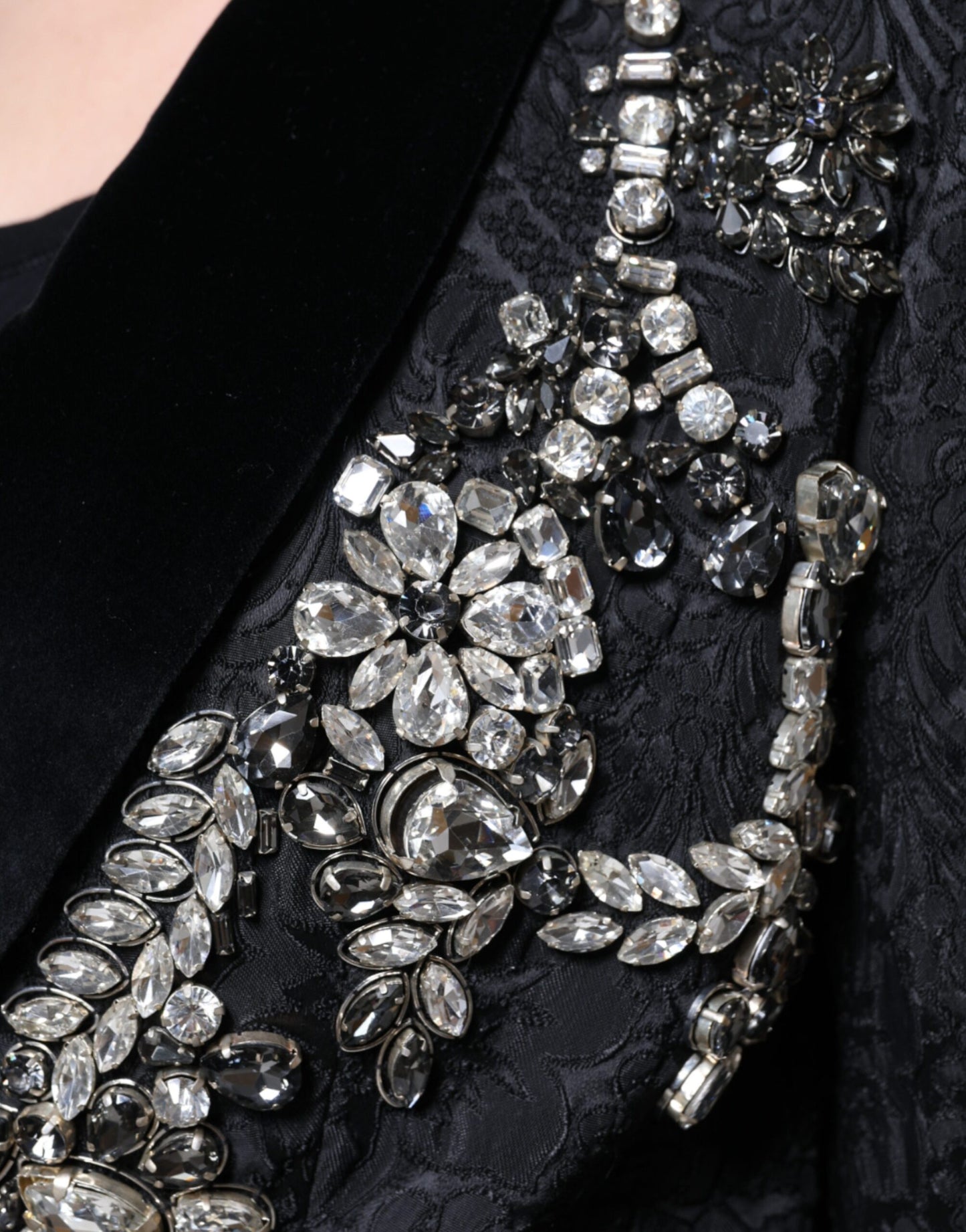 Black Jacquard Crystal Floral Jacket Blazer-Dolce & Gabbana-LabelTerrace.com