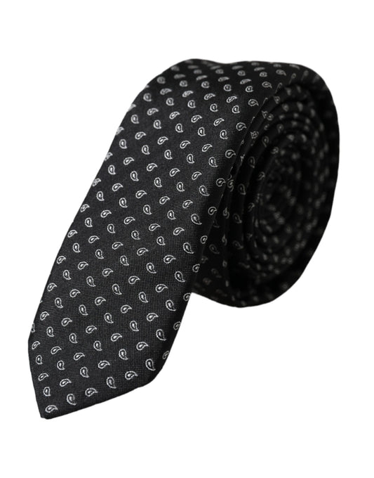 Black Jacquard Patterned Silk Adjustable Men Tie-Dolce & Gabbana-LabelTerrace.com