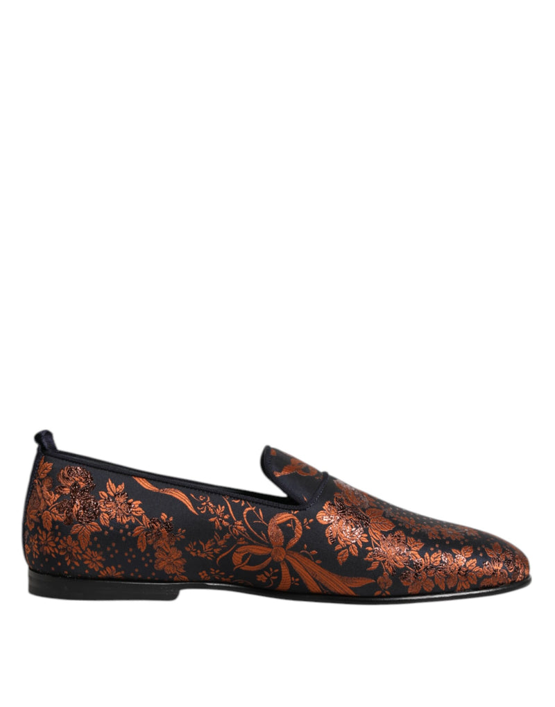 Black Jacquard Polyester Slip On Loafers Shoes-Dolce & Gabbana-LabelTerrace.com
