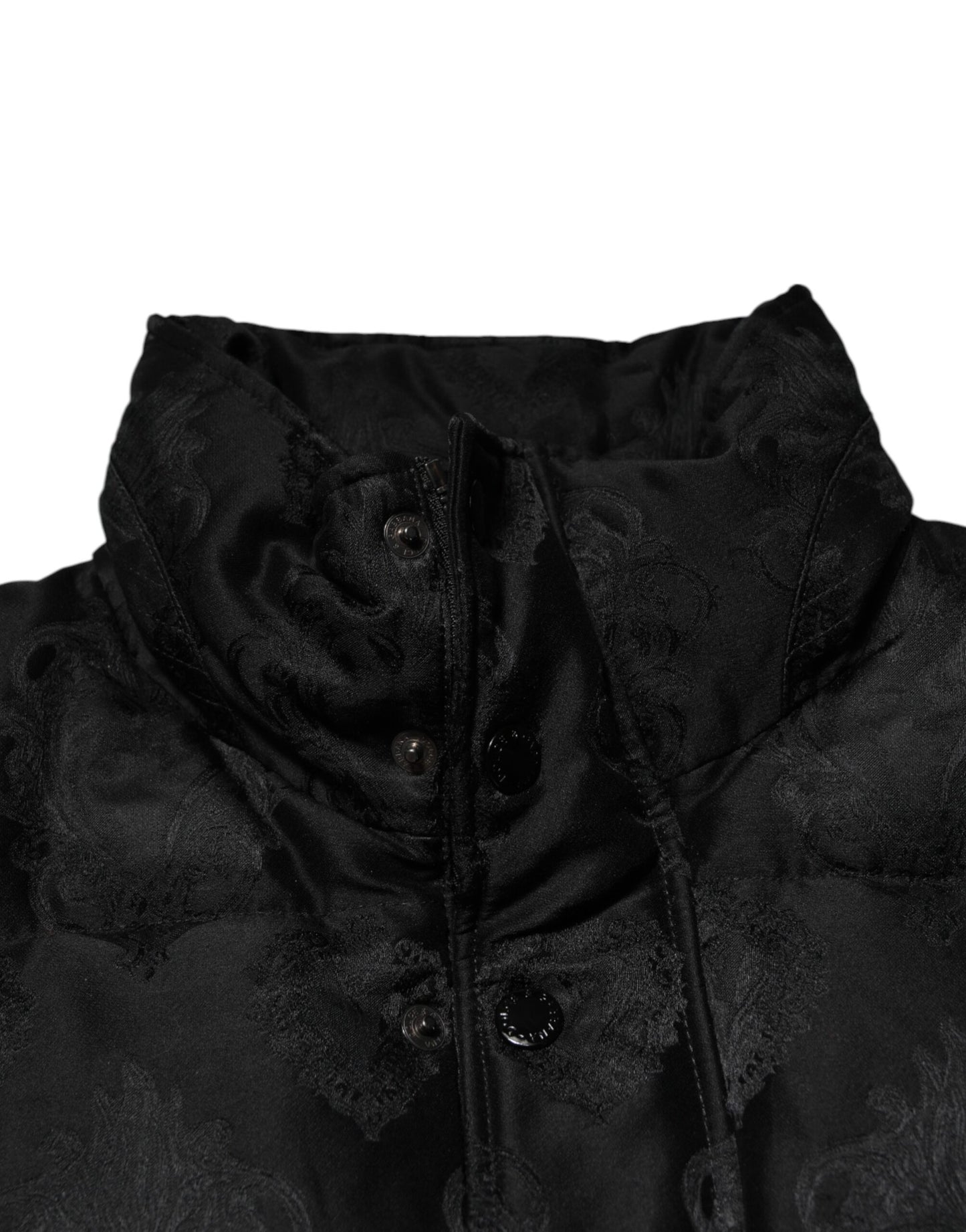Black Jacquard Quilted Puffer Bomber Jacket-Dolce & Gabbana-LabelTerrace.com