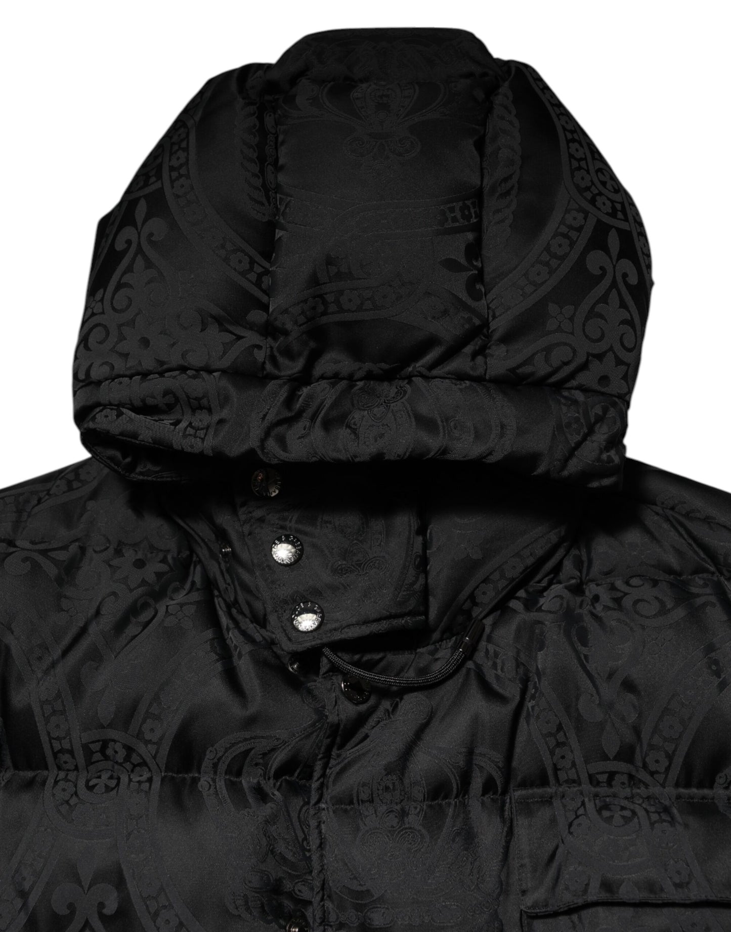 Black Jacquard Quilted Puffer Hooded Jacket-Dolce & Gabbana-LabelTerrace.com