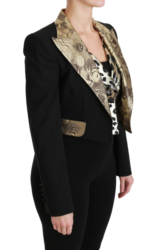 Black Jacquard Vest Blazer Coat Wool Jacket-Dolce & Gabbana-LabelTerrace.com