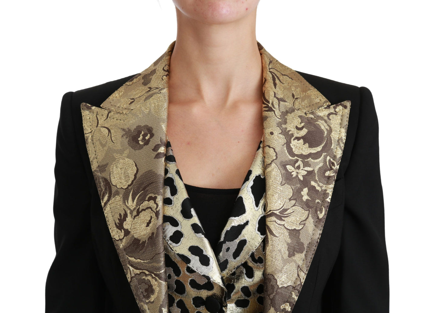 Black Jacquard Vest Blazer Coat Wool Jacket-Dolce & Gabbana-LabelTerrace.com