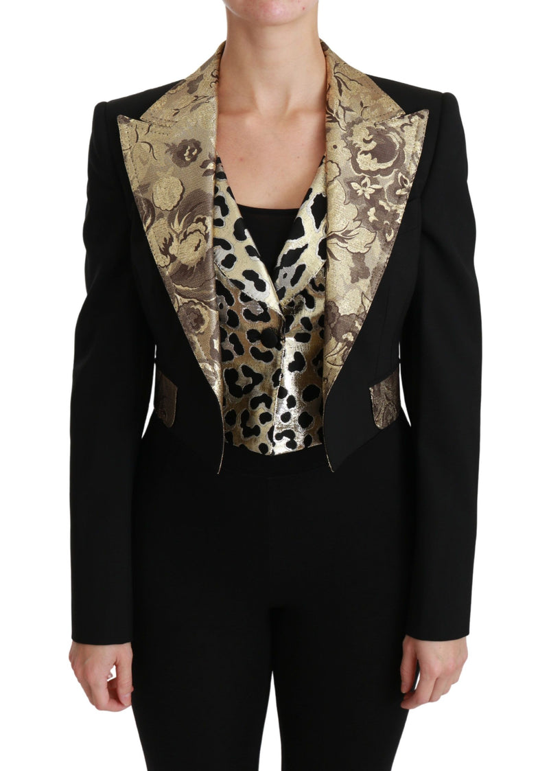 Black Jacquard Vest Blazer Coat Wool Jacket-Dolce & Gabbana-LabelTerrace.com