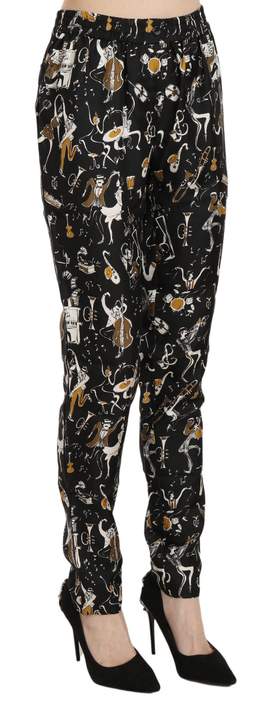 Black Jazz Club Print High Waist Tapered Pants-Dolce & Gabbana-LabelTerrace.com