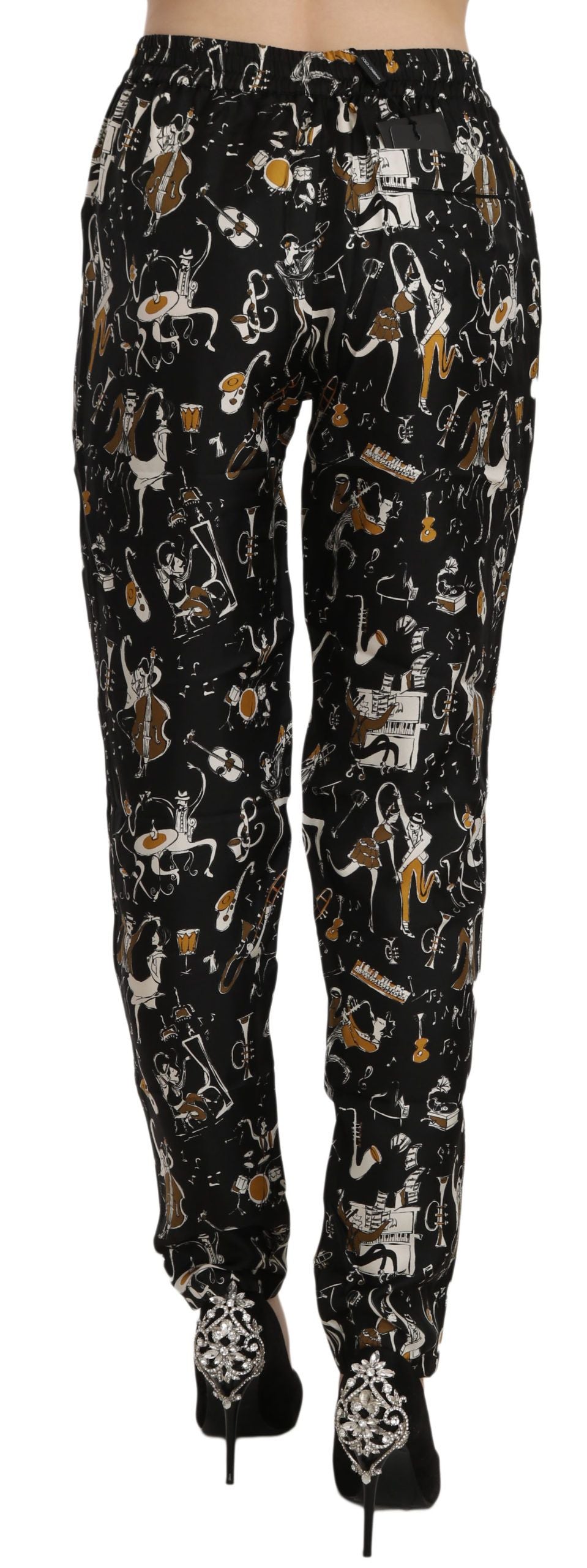 Black Jazz Club Print High Waist Tapered Pants-Dolce & Gabbana-LabelTerrace.com