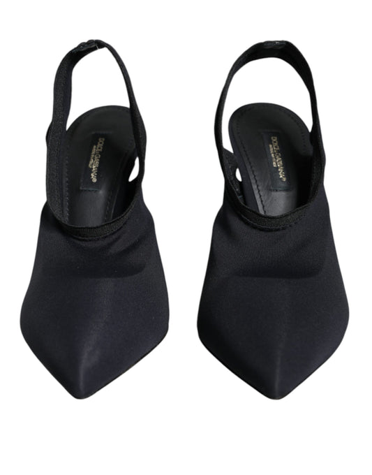 Black Jersey Stretch Heels Slingback Shoes-Dolce & Gabbana-LabelTerrace.com