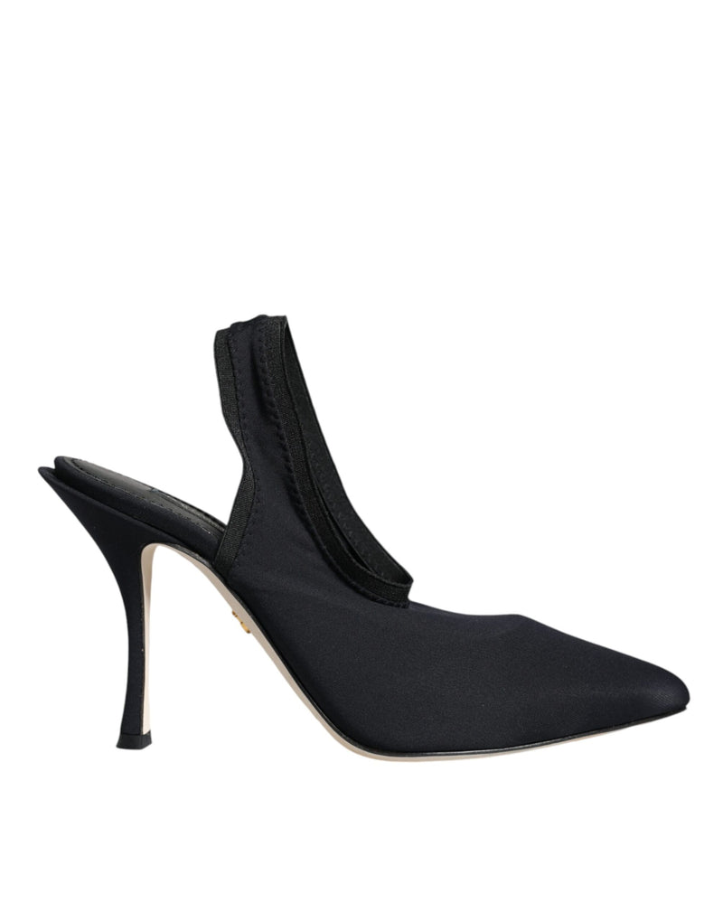 Black Jersey Stretch Heels Slingback Shoes-Dolce & Gabbana-LabelTerrace.com
