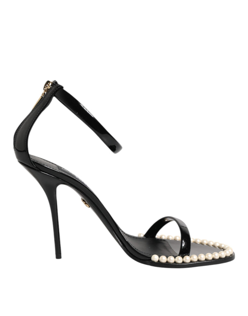 Black KEIRA Pearl Embellished Sandals Shoes-Dolce & Gabbana-LabelTerrace.com