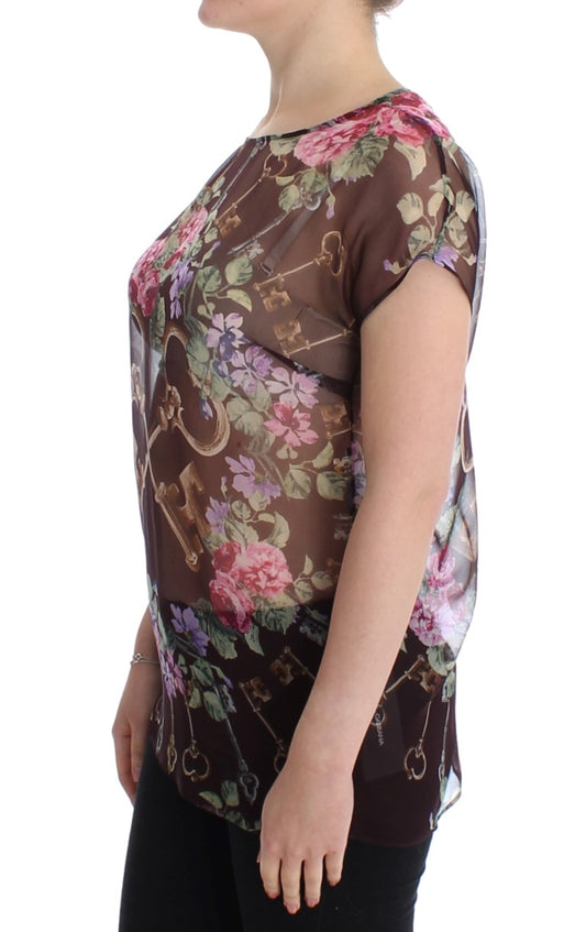 Black Key Floral Print Silk Blouse T-shirt-Dolce & Gabbana-LabelTerrace.com