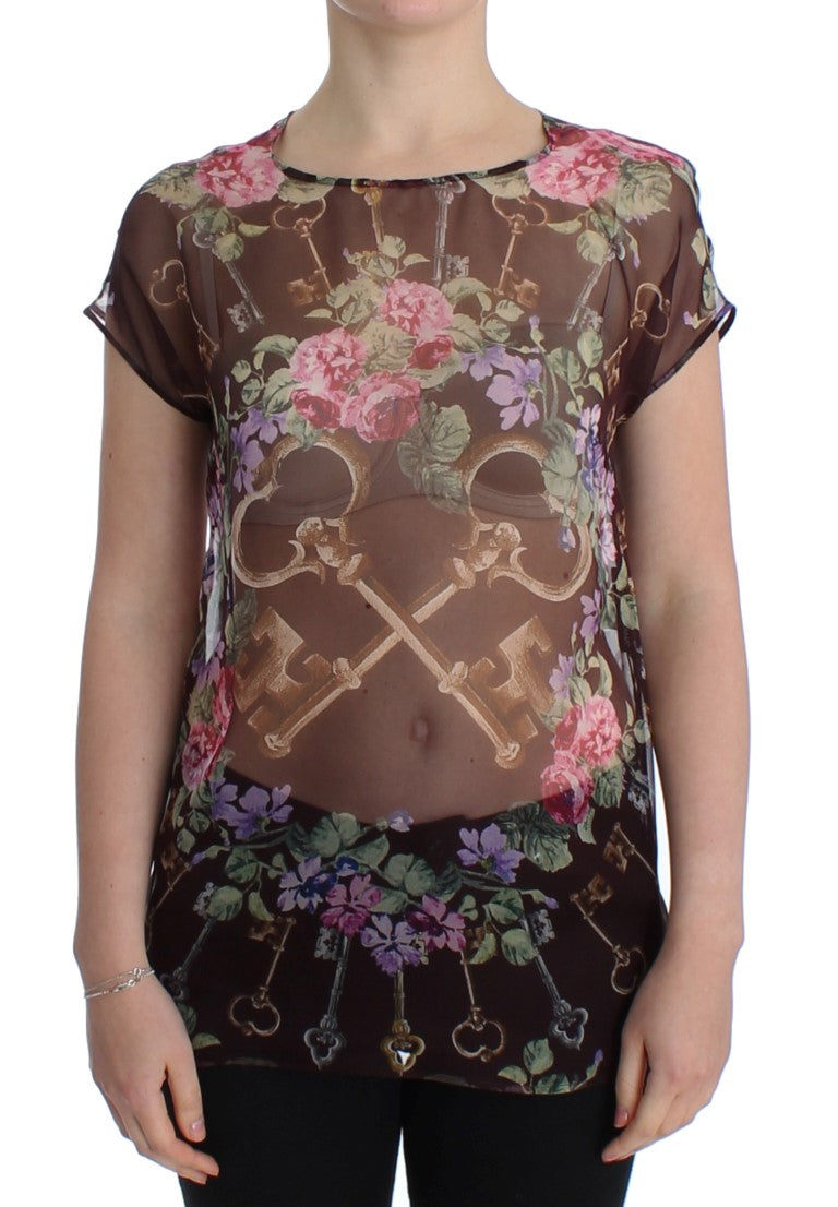 Black Key Floral Print Silk Blouse T-shirt-Dolce & Gabbana-LabelTerrace.com