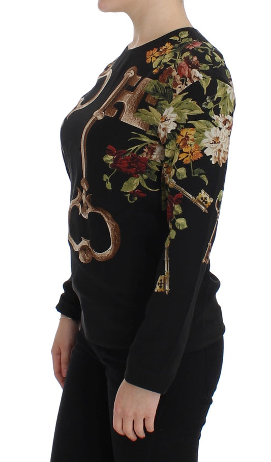 Black Key Floral Print Silk Blouse Top-Dolce & Gabbana-LabelTerrace.com