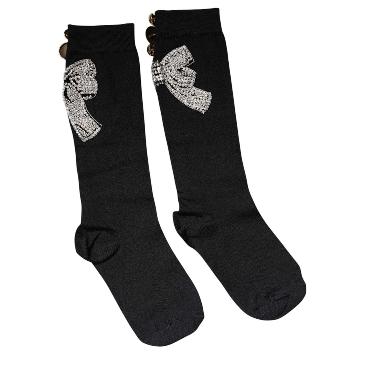 Black Knit Floral Crystal Embellishment Socks-Dolce & Gabbana-LabelTerrace.com