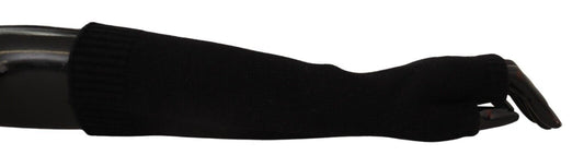 Black Knitted Fingerless Elbow Length Gloves-Dolce & Gabbana-LabelTerrace.com