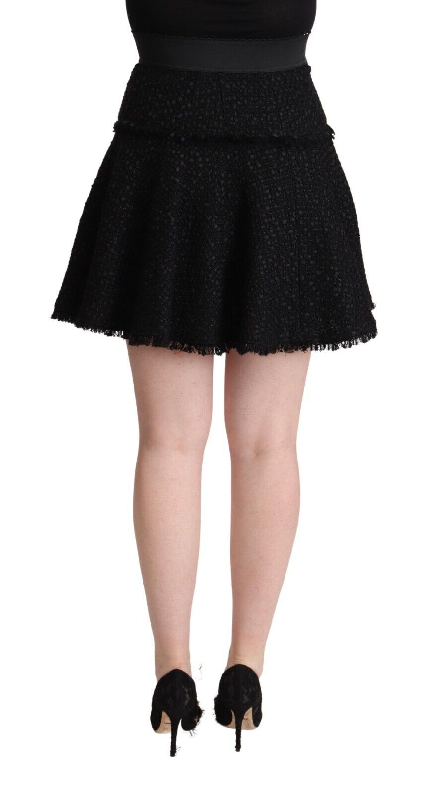 Black Knitted Nylon High Waist Mini A-line Skirt-Dolce & Gabbana-LabelTerrace.com