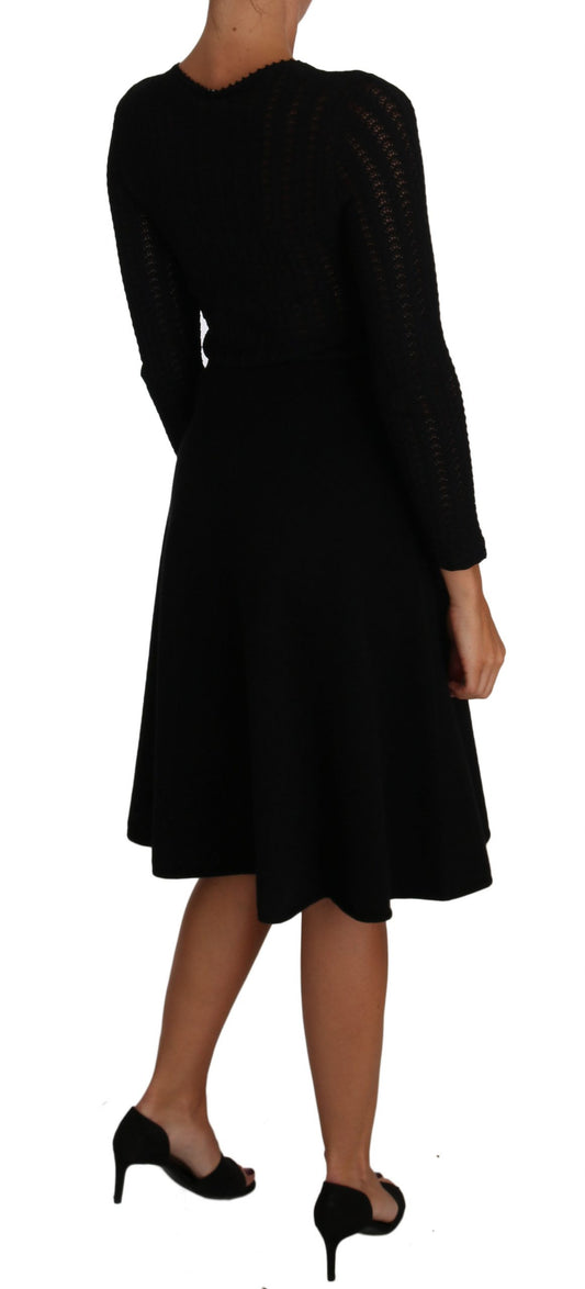 Black Knitted Wool Sheath Long Sleeves Dress-Dolce & Gabbana-LabelTerrace.com