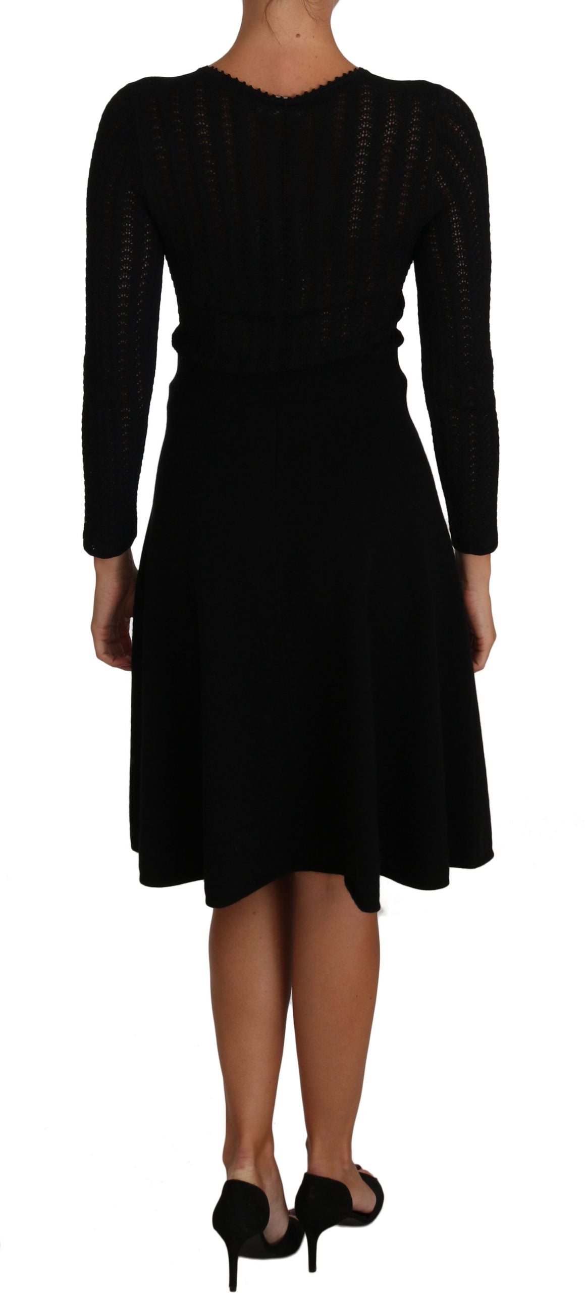Black Knitted Wool Sheath Long Sleeves Dress-Dolce & Gabbana-LabelTerrace.com