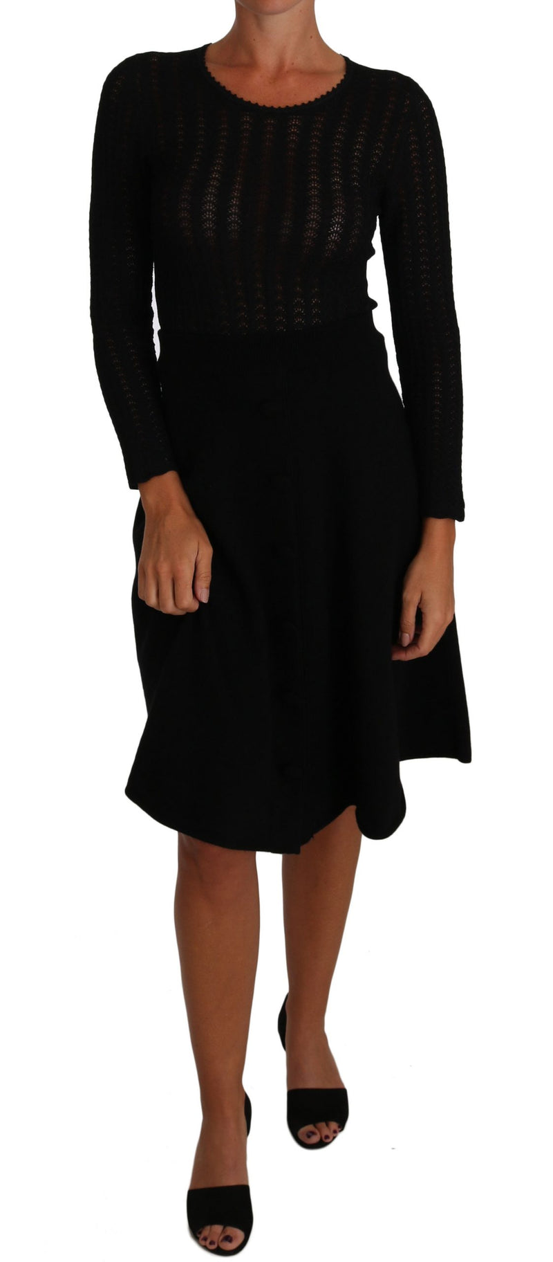 Black Knitted Wool Sheath Long Sleeves Dress-Dolce & Gabbana-LabelTerrace.com
