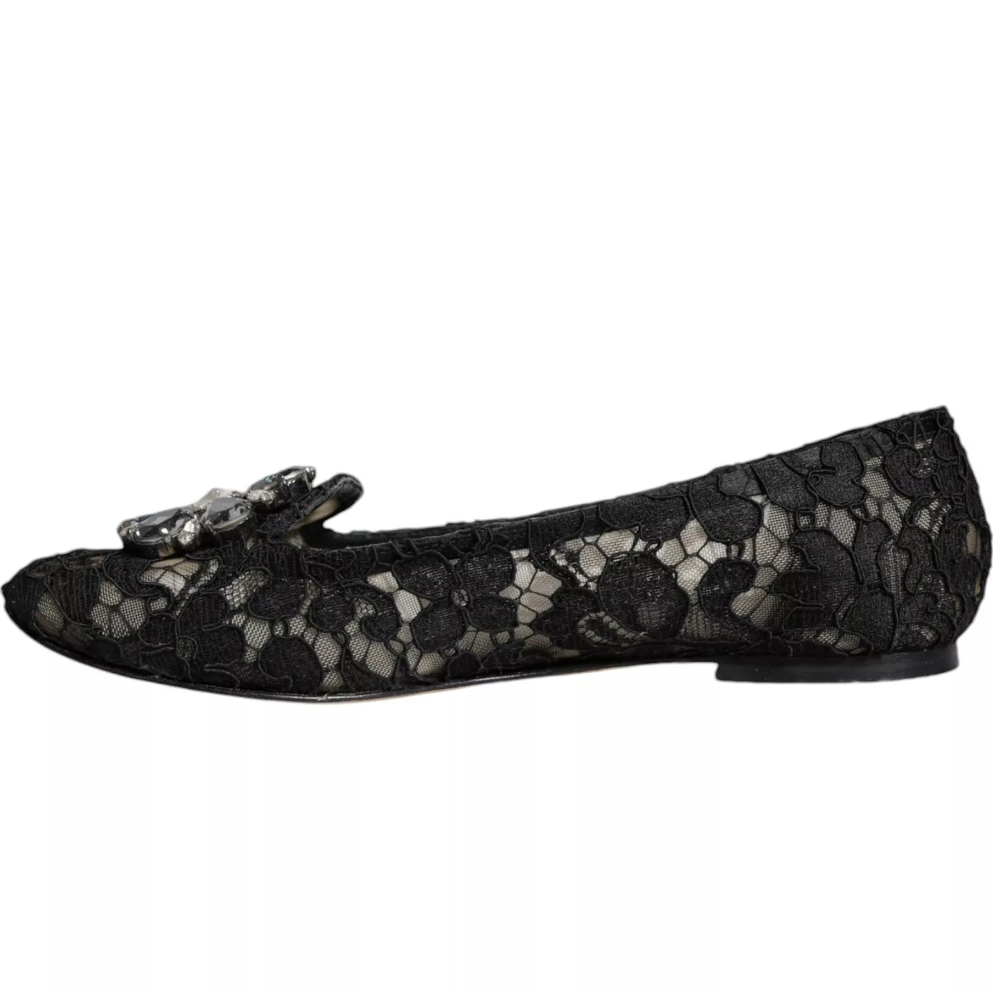 Black Lace Crystal Ballet Flats Loafer Shoes-Dolce & Gabbana-LabelTerrace.com