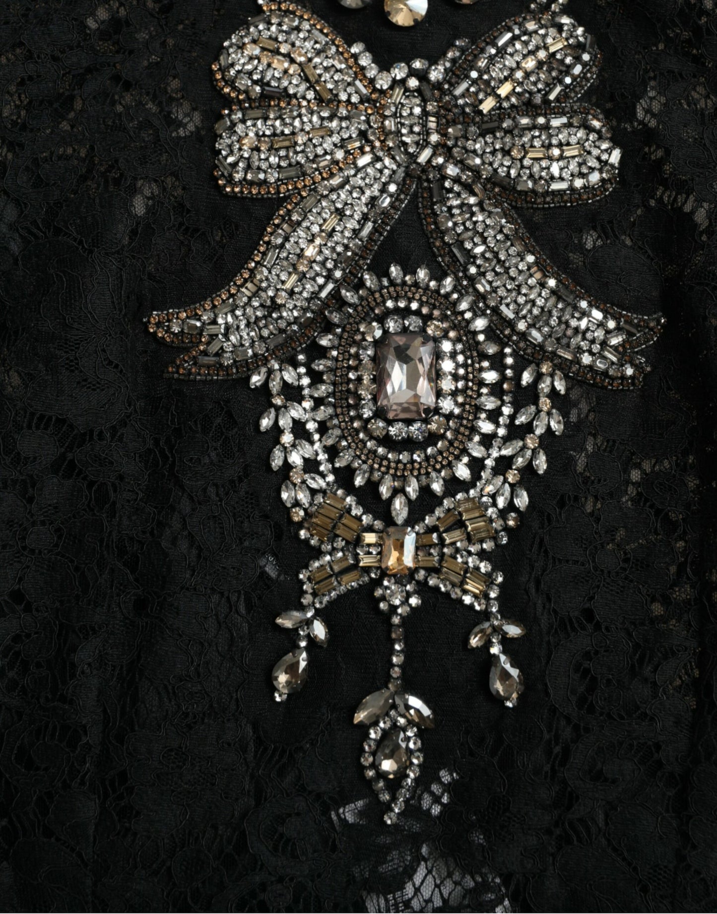 Black Lace Crystal Embellished Sheath Dress-Dolce & Gabbana-LabelTerrace.com