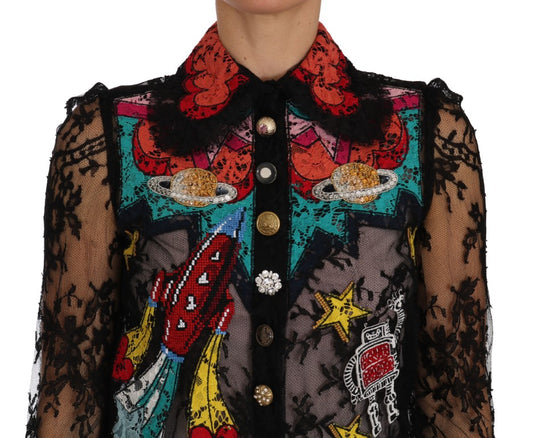 Black Lace Crystal SPACE Shirt-Dolce & Gabbana-LabelTerrace.com