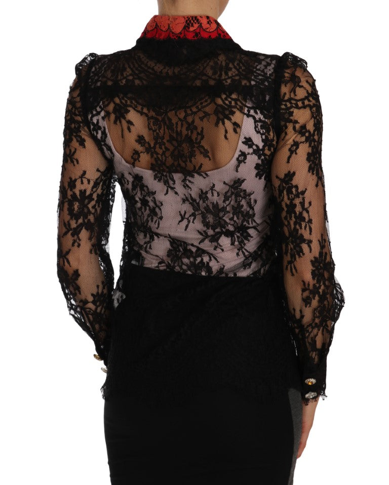 Black Lace Crystal SPACE Shirt-Dolce & Gabbana-LabelTerrace.com