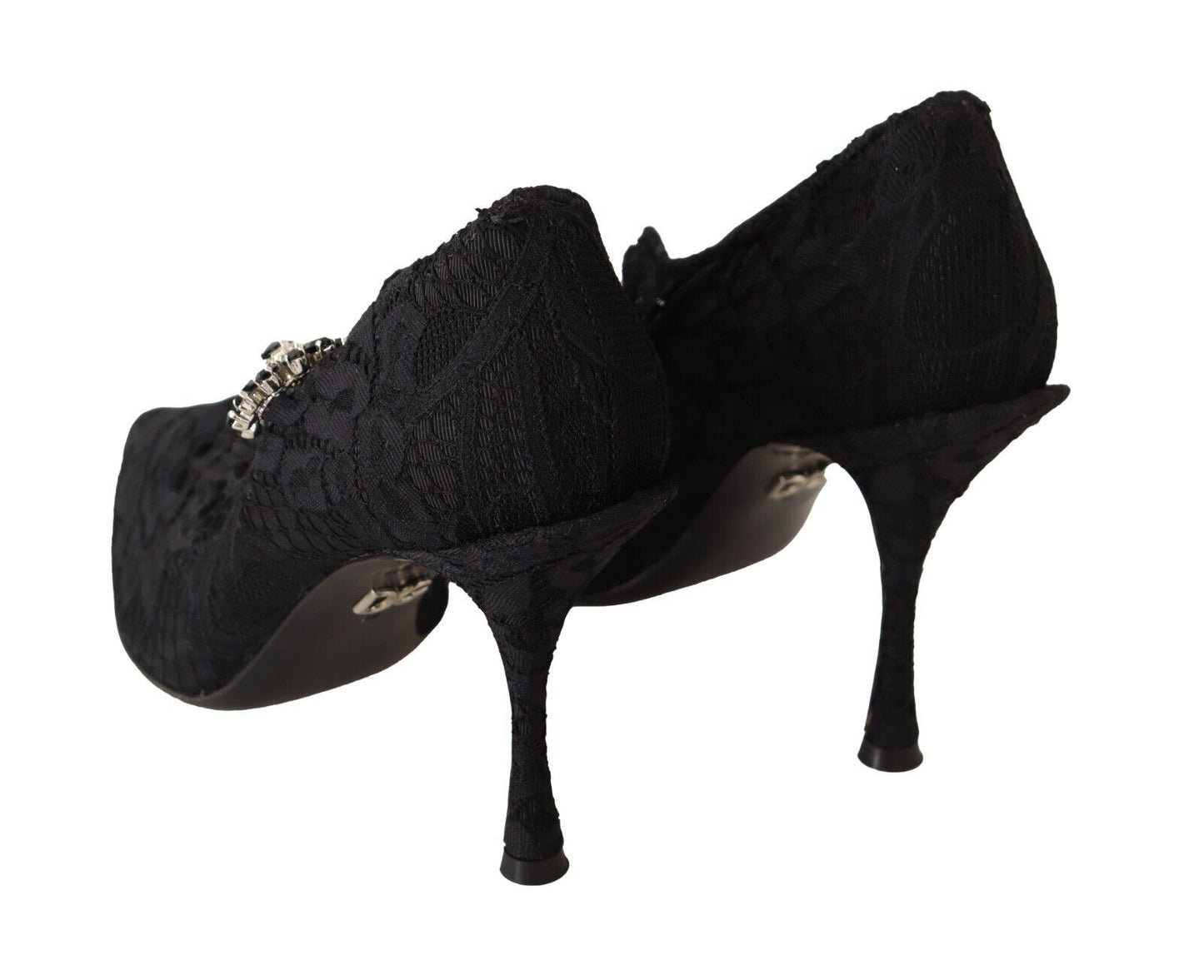 Black Lace Crystals Heels Mary Jane Pumps Shoes-Dolce & Gabbana-LabelTerrace.com