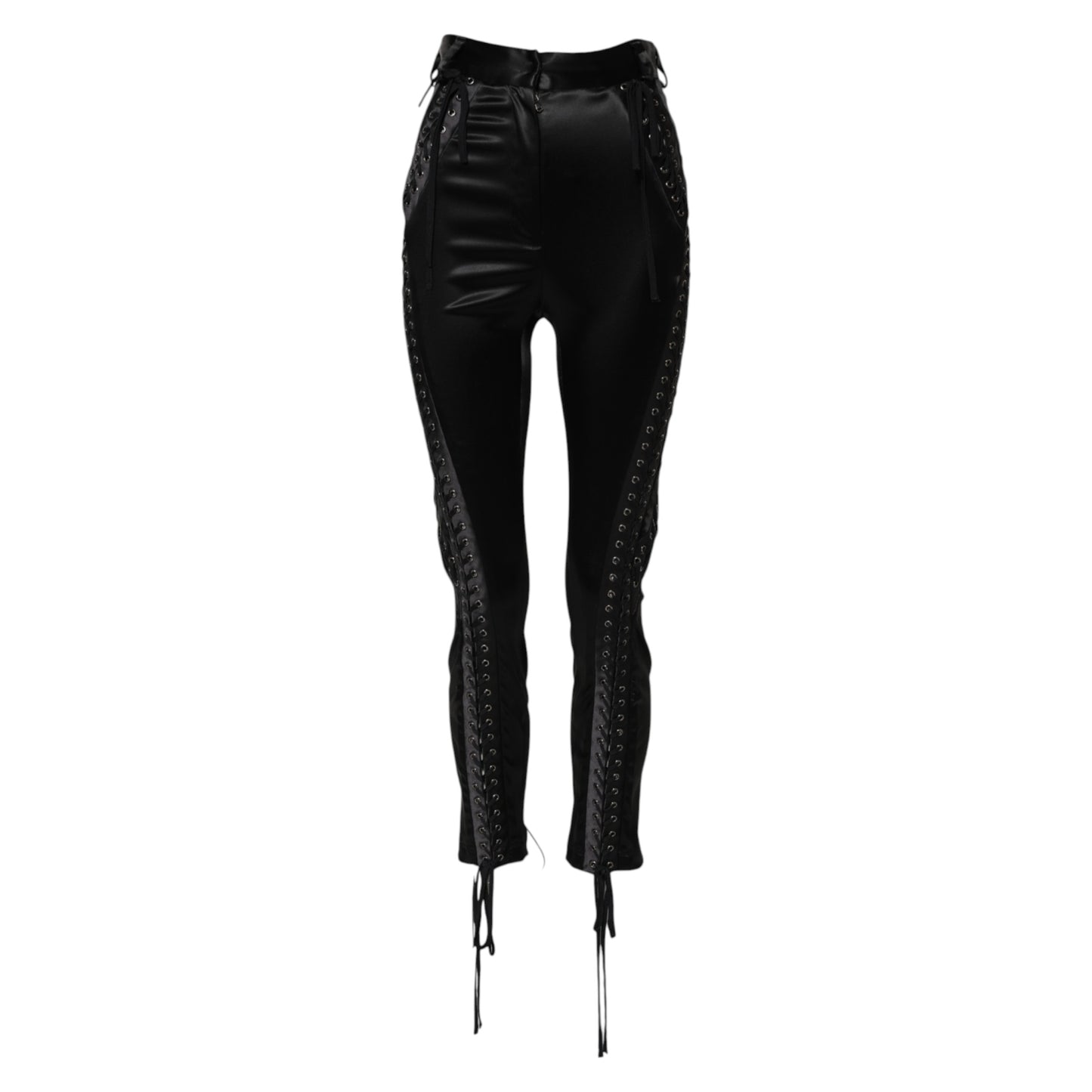 Black Lace Details High Waist Skinny Pants-Dolce & Gabbana-LabelTerrace.com