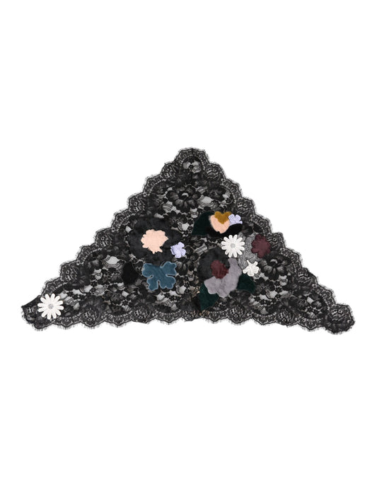 Black Lace Floral Applique Cotton Veil Hat-Dolce & Gabbana-LabelTerrace.com