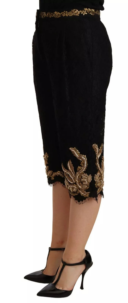 Black Lace Gold Baroque SPECIAL PIECE Shorts-Dolce & Gabbana-LabelTerrace.com