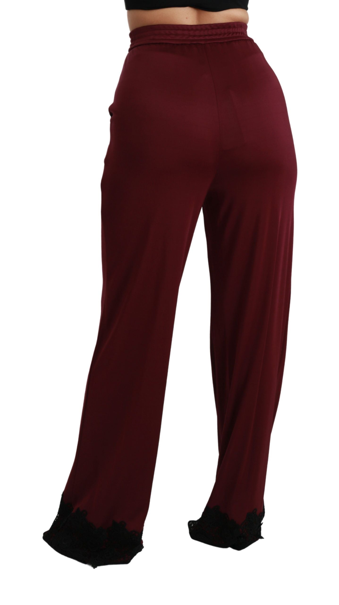 Black Lace High Waist Wide Leg Maroon Pants-Dolce & Gabbana-LabelTerrace.com