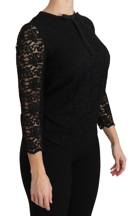 Black Lace Long Sleeve Nylon Blouse-Dolce & Gabbana-LabelTerrace.com