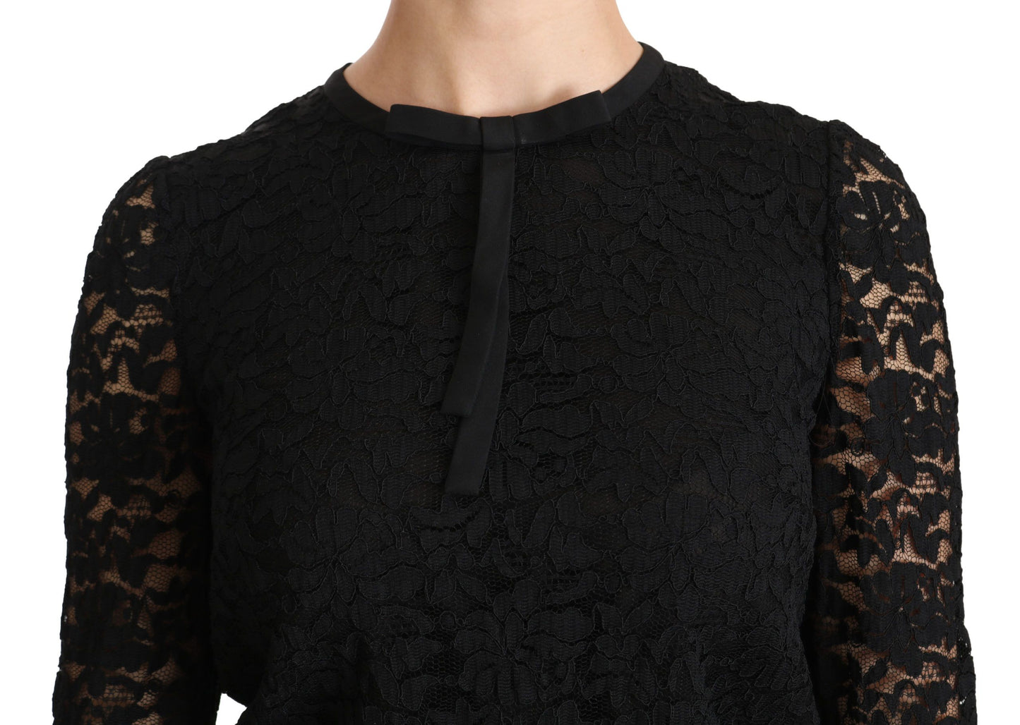 Black Lace Long Sleeve Nylon Blouse-Dolce & Gabbana-LabelTerrace.com