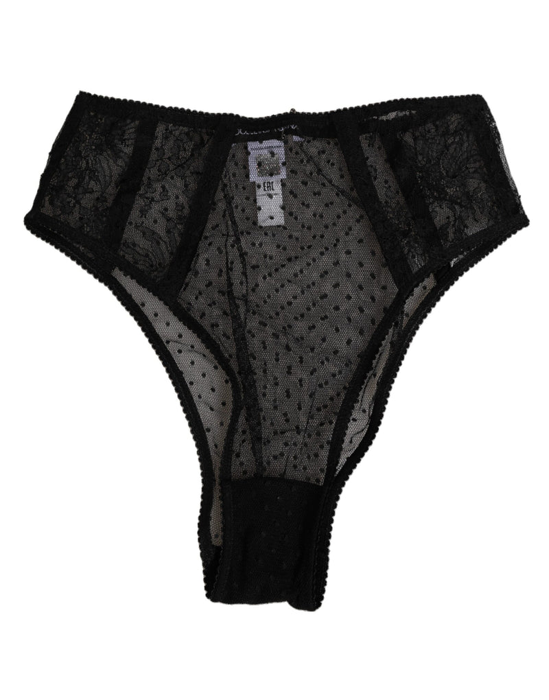 Black Lace Polka Dot Mesh High Waist Underwear