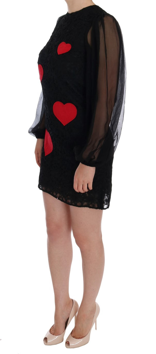 Black Lace Red Heart Shift Dress-Dolce & Gabbana-LabelTerrace.com