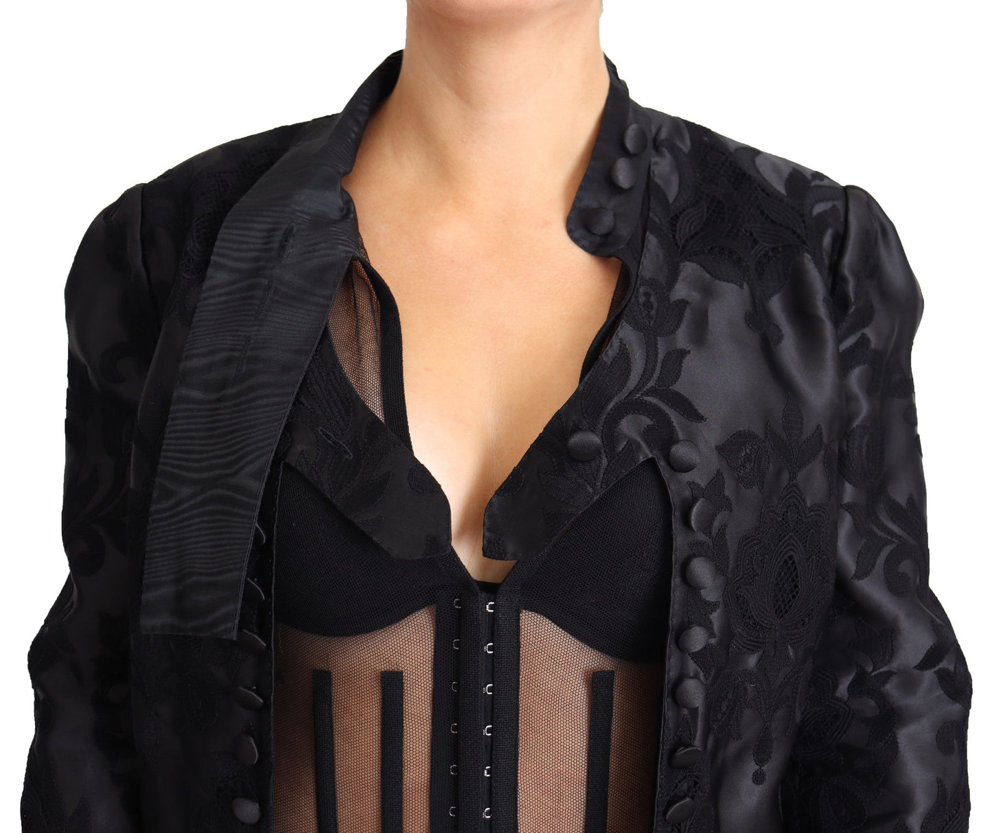 Black Lace Sheer Corset Organza Silk Jacket-Dolce & Gabbana-LabelTerrace.com