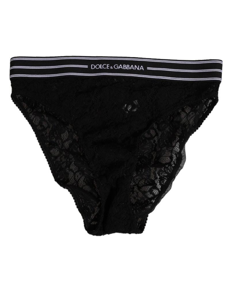 Black Lace Slip Brief Logo Waistband Underwear