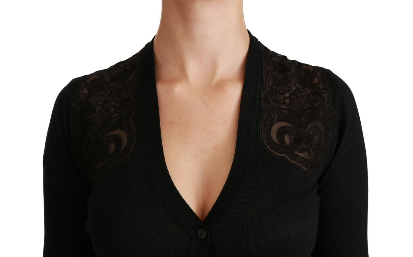 Black Lace Sweater Cardigan Sweater-Dolce & Gabbana-LabelTerrace.com