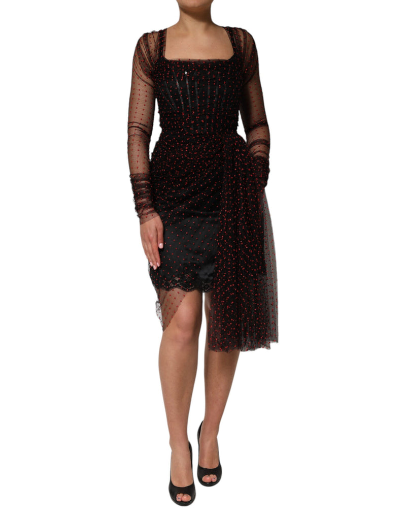 Black Lace Trim Long Sleeve Sheath Mini Dress-Dolce & Gabbana-LabelTerrace.com