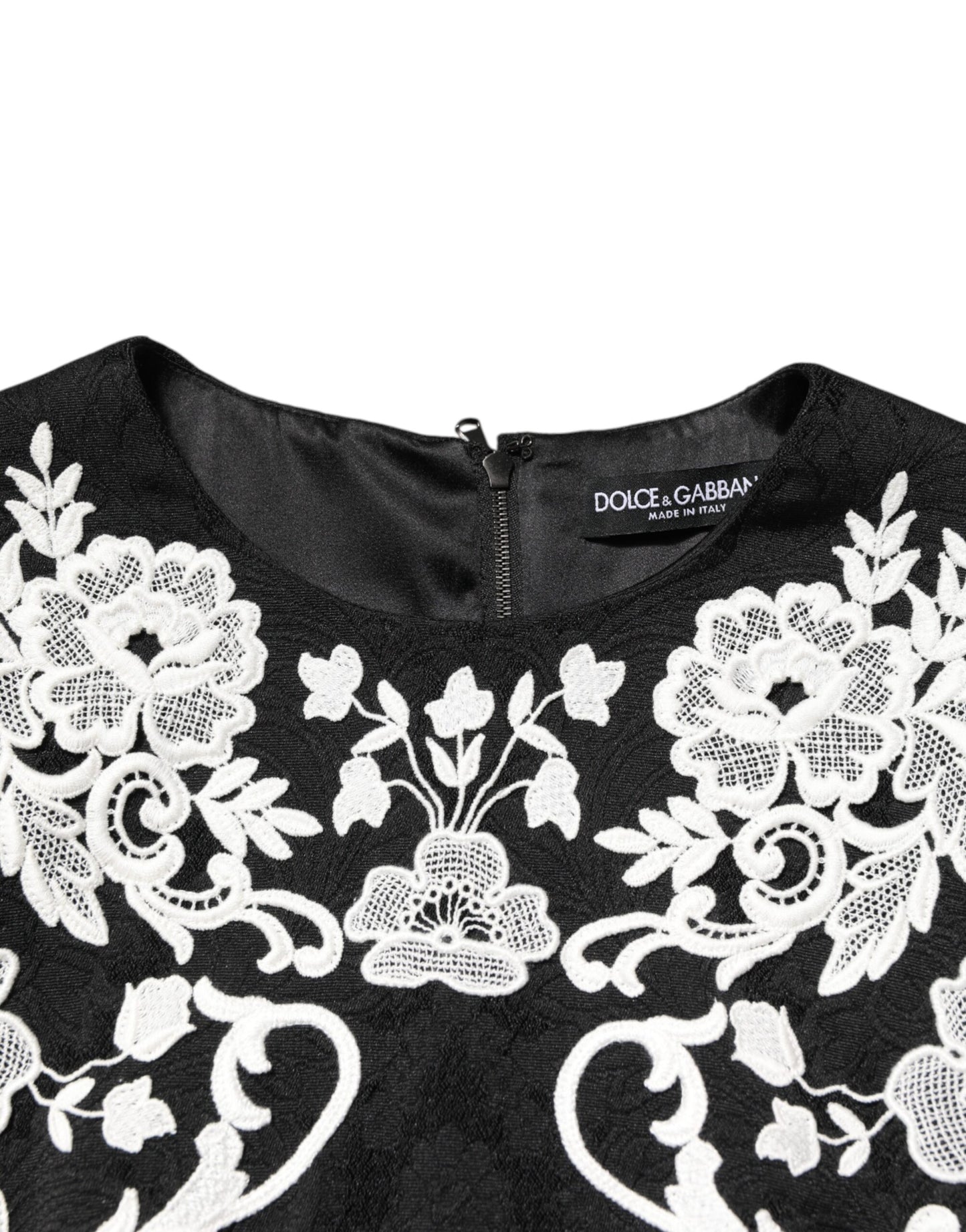 Black Lace Trim Short Sleeves A-line Dress-Dolce & Gabbana-LabelTerrace.com