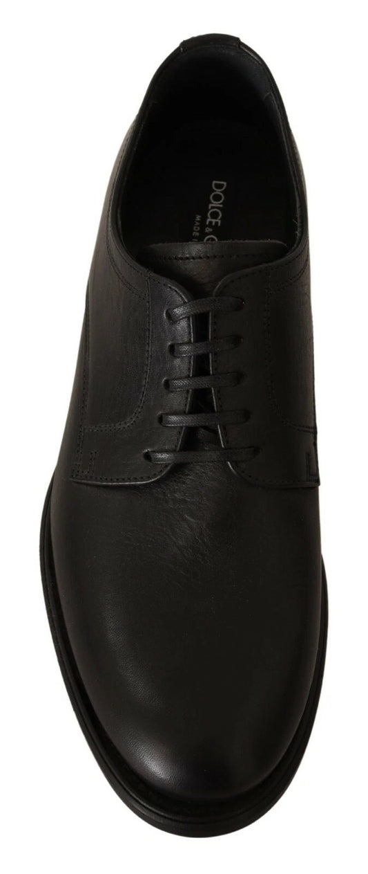 Black Lace Up Leather Men Formal Derby Shoes-Dolce & Gabbana-LabelTerrace.com