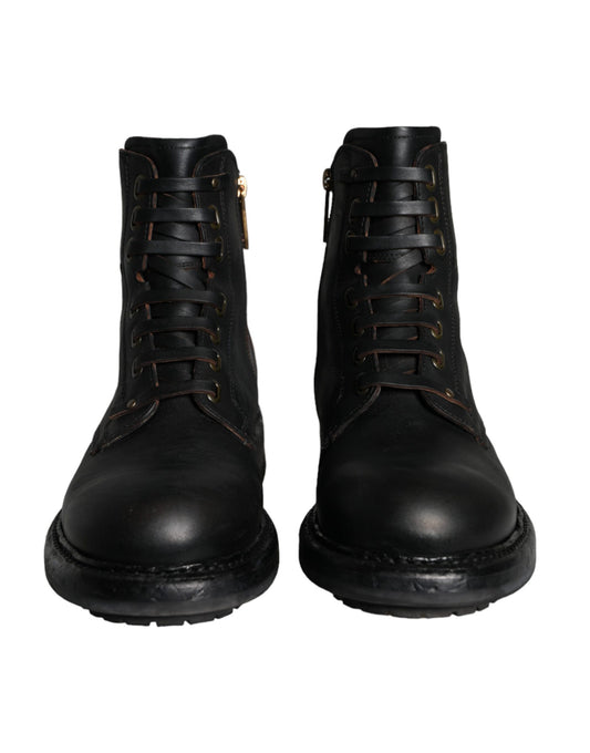 Black Lace Up Mid Calf Boots Men Shoes-Dolce & Gabbana-LabelTerrace.com