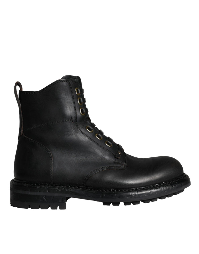 Black Lace Up Mid Calf Boots Men Shoes-Dolce & Gabbana-LabelTerrace.com